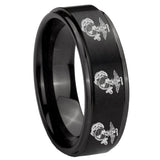 8mm Multiple Marine Step Edges Brush Black Tungsten Wedding Engagement Ring