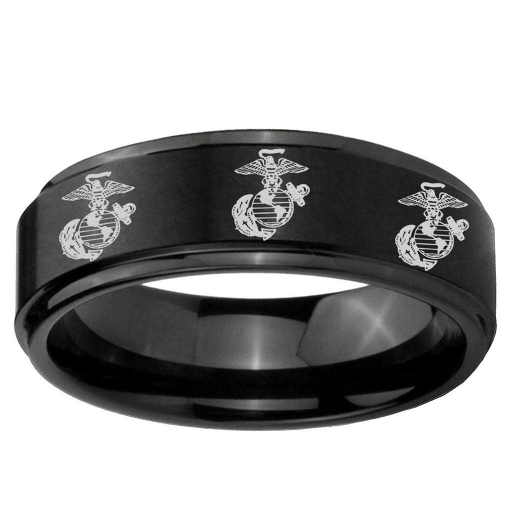 10mm Multiple Marine Step Edge Brush Black Tungsten Ring