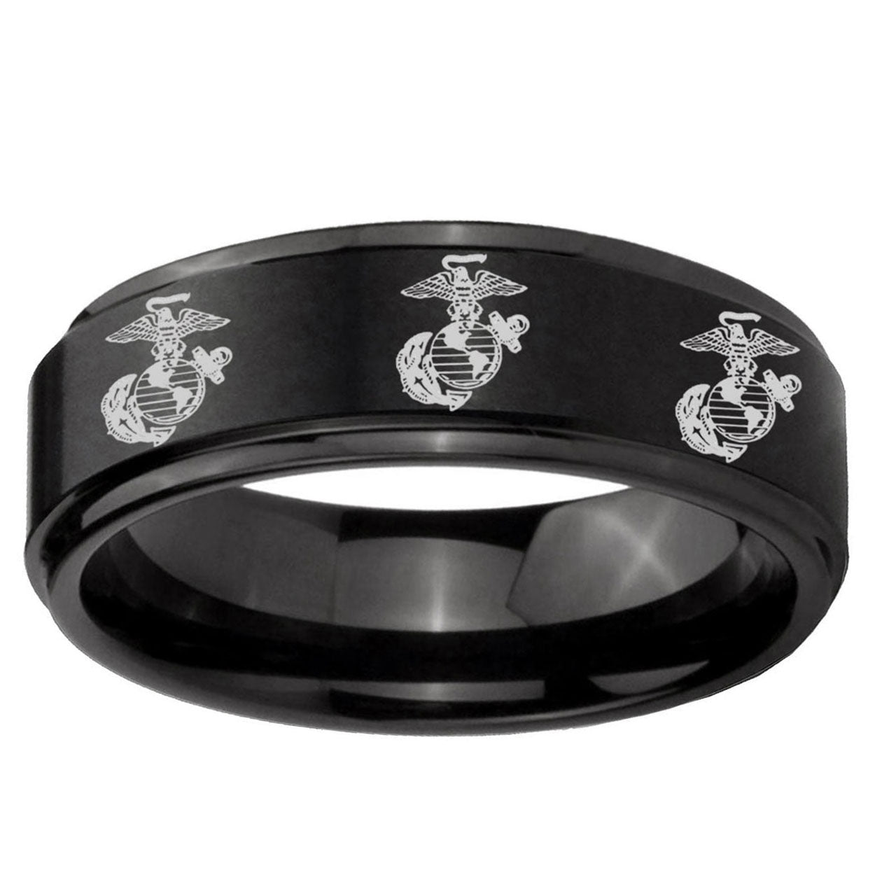 10mm Multiple Marine Step Edge Brush Black Tungsten Ring