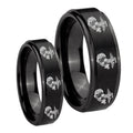Multiple Marine Step Edges Brush Black Tungsten Bridal Ring Set