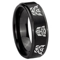 10mm Transformers Autobot Decepticon Step Edges Brush Black Tungsten Men's Band Ring