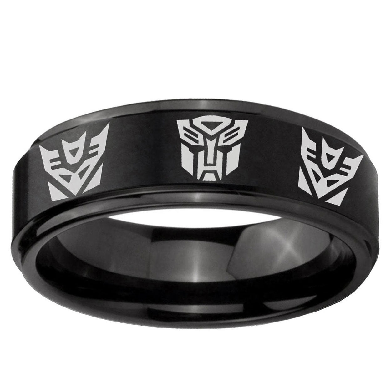 10mm Transformers Autobot Decepticon Step Edge Brush Black Tungsten Ring