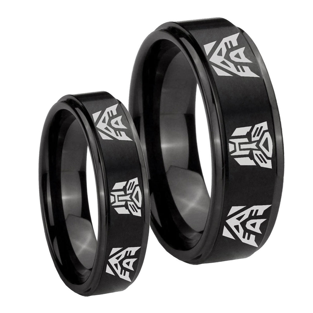 Transformers Autobot Decepticon Step Edges Brush Black Tungsten Mens Set Ring