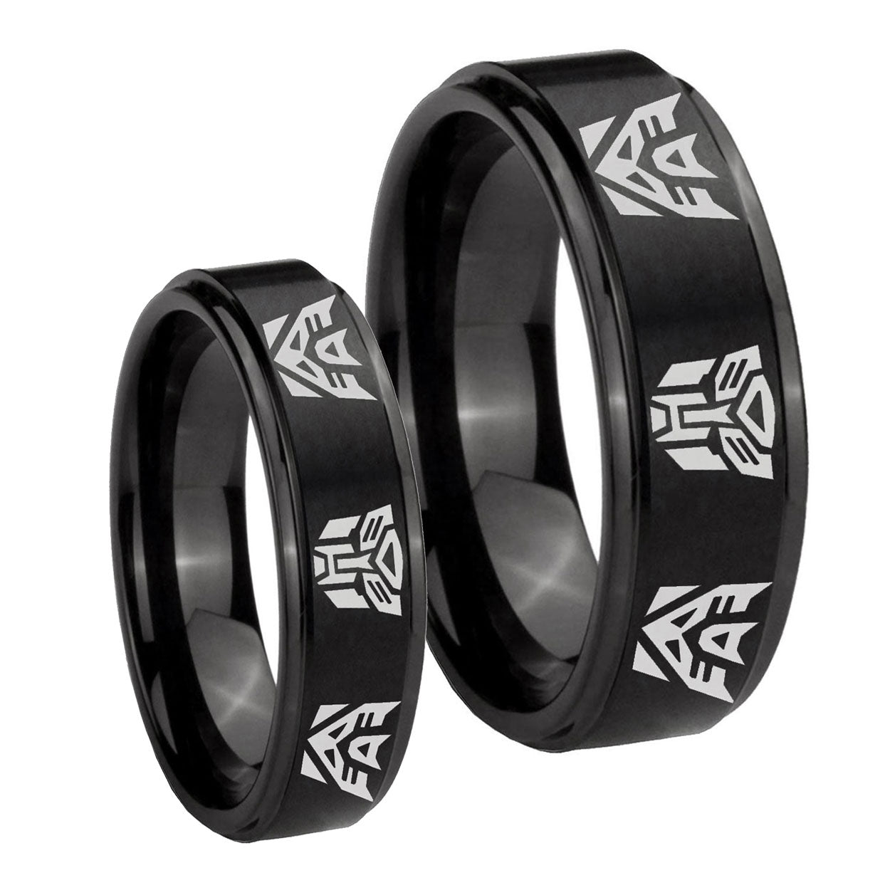 Transformers Autobot Decepticon Step Edges Brush Black Tungsten Mens Set Ring
