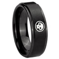 8mm Skull Step Edges Brush Black Tungsten Engraved Ring