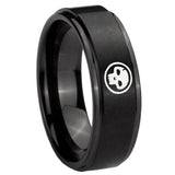 10mm Skull Step Edges Brush Black Tungsten Carbide Men's Band Ring