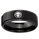 5, 8mm Skull Step Edge Brush BlackTungsten Ring