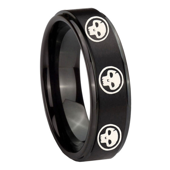 8mm-Multiple-Skull-Step-Edges-Brush-Black-Tungsten-Carbide-Anniversary-Ring