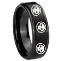 8mm Multiple Skull Step Edges Brush Black Tungsten Ring