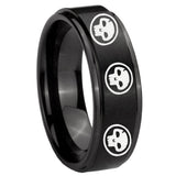10mm Multiple Skull Step Edges Brush Black Tungsten Carbide Mens Bands Ring