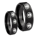 Multiple Skull Step Edges Brush Black Tungsten Wedding Ring Set