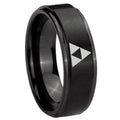 10mm Zelda Triforce Step Edges Brush Black Tungsten Mens Engagement Band
