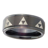 10mm-Multiple-Zelda-Triforce-Step-Edges-Brush-Black-Tungsten-Wedding-Band-Ring