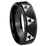 8mm Multiple Zelda Triforce Step Edges Brush Black Tungsten Custom Ring for Men