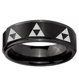 5, 8mm Multiple Zelda Triforce Step Edge Brush Black Tungsten Custom Ring for Men