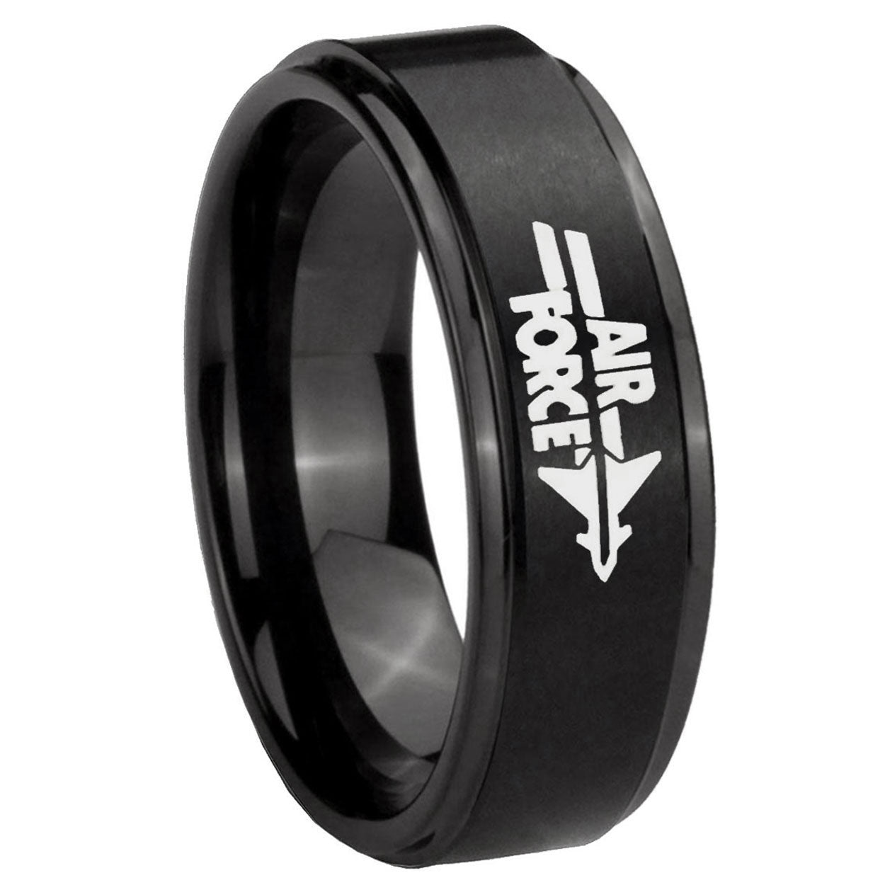 10mm Step Edges Air Force Black IP Tungsten Carbide Men's Ring