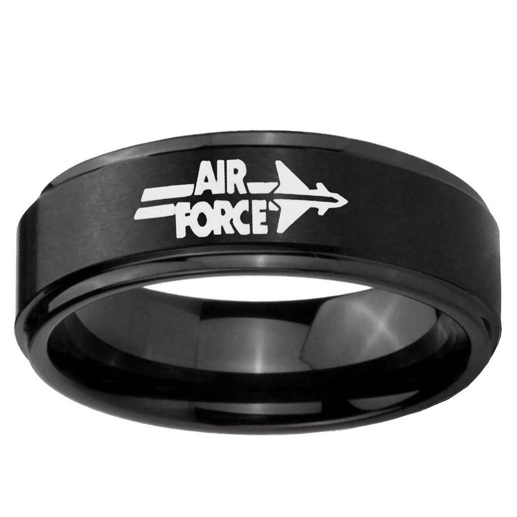 10mm Step Edge Air Force Black IP Tungsten Ring