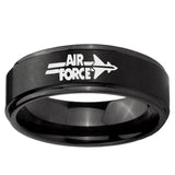 5, 8mm Step Edge Black Air Force Tungsten Carbide Laser Engraved Ring