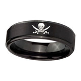 8mm-Skull-Pirate-Step-Edges-Brush-Black-Tungsten-Carbide-Mens-Wedding-Ring