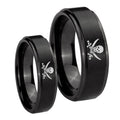 Skull Pirate Step Edges Brush Black Tungsten Bridal Band Set