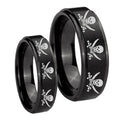 Multiple Skull Pirate Step Edges Brush Black Tungsten Mens Set Ring