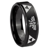 8mm Legend of Zelda Step Edges Brush Black Tungsten Carbide Engraved Ring
