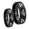 Legend of Zelda Step Edges Brush Black Tungsten Mens Set Rings