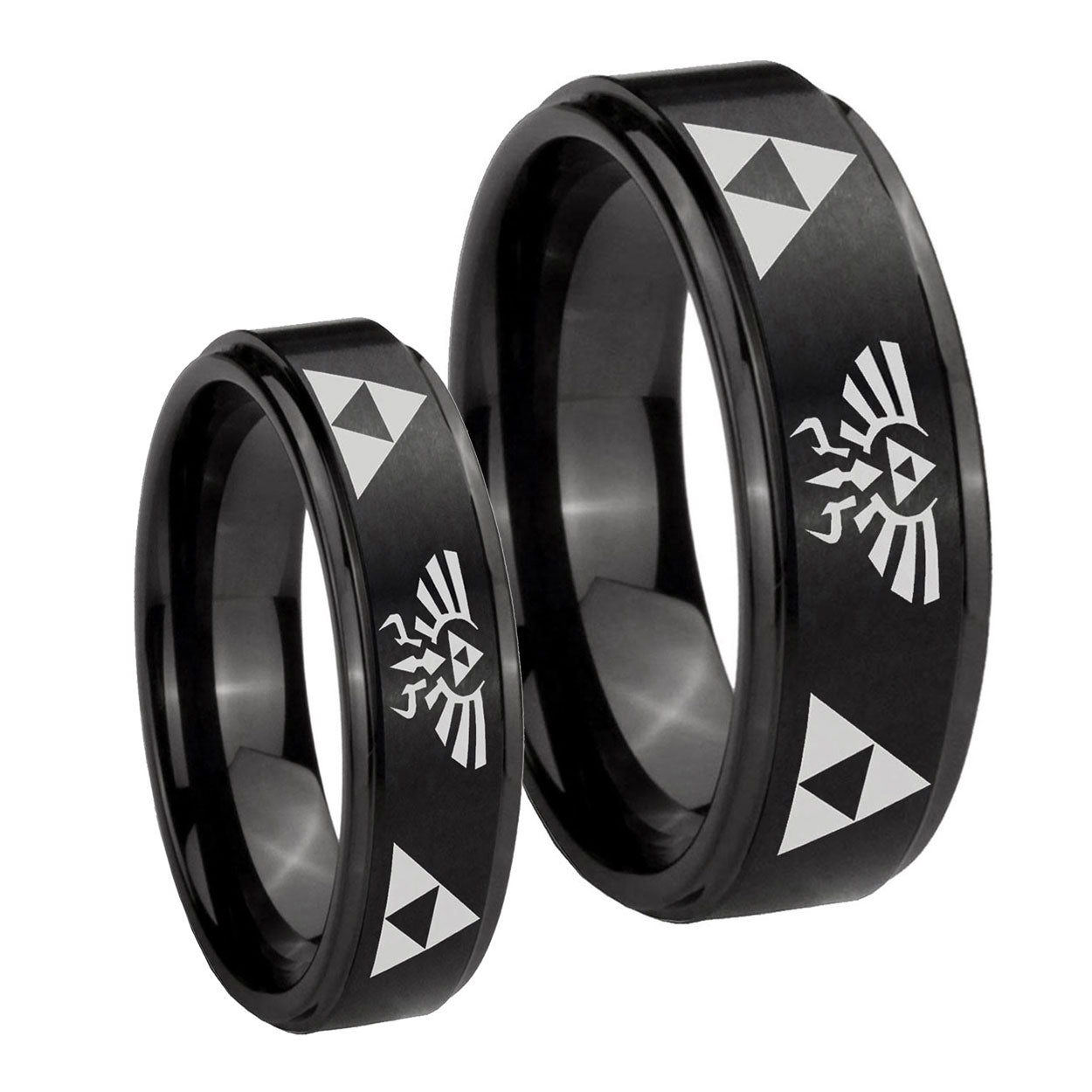 Legend of Zelda Step Edges Brush Black Tungsten Mens Set Rings