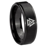 8mm Viking Symbol Step Edge Black Tungsten Carbide Mens Ring