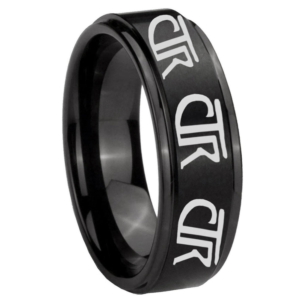10mm Multiple CTR Step Edges Brush Black Tungsten Carbide Mens Wedding Ring