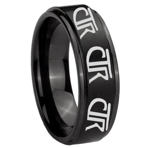 10mm Multiple CTR Step Edges Brush Black Tungsten Carbide Mens Wedding Ring