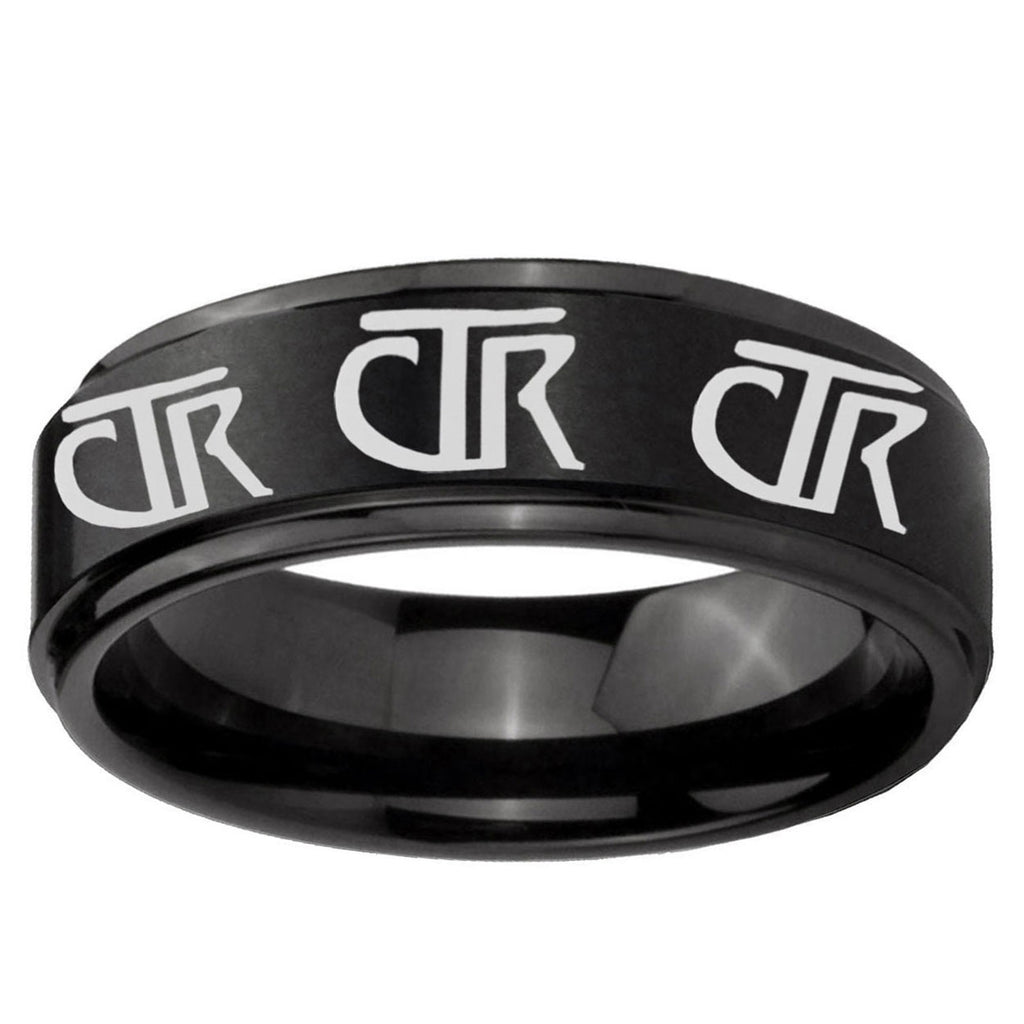 10mm Multiple CTR Step Edge Brush Black Tungsten Ring