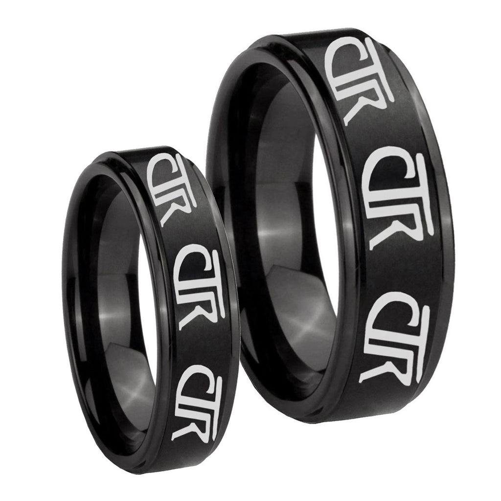 Multiple CTR Step Edges Brush Black Tungsten Couple Wedding Bands