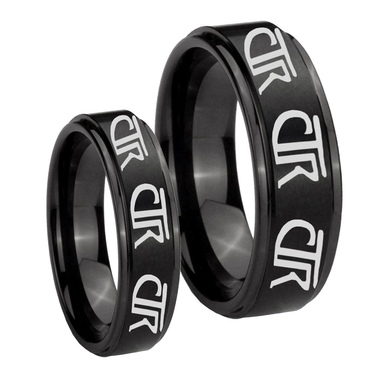 Multiple CTR Step Edges Brush Black Tungsten Couple Wedding Bands