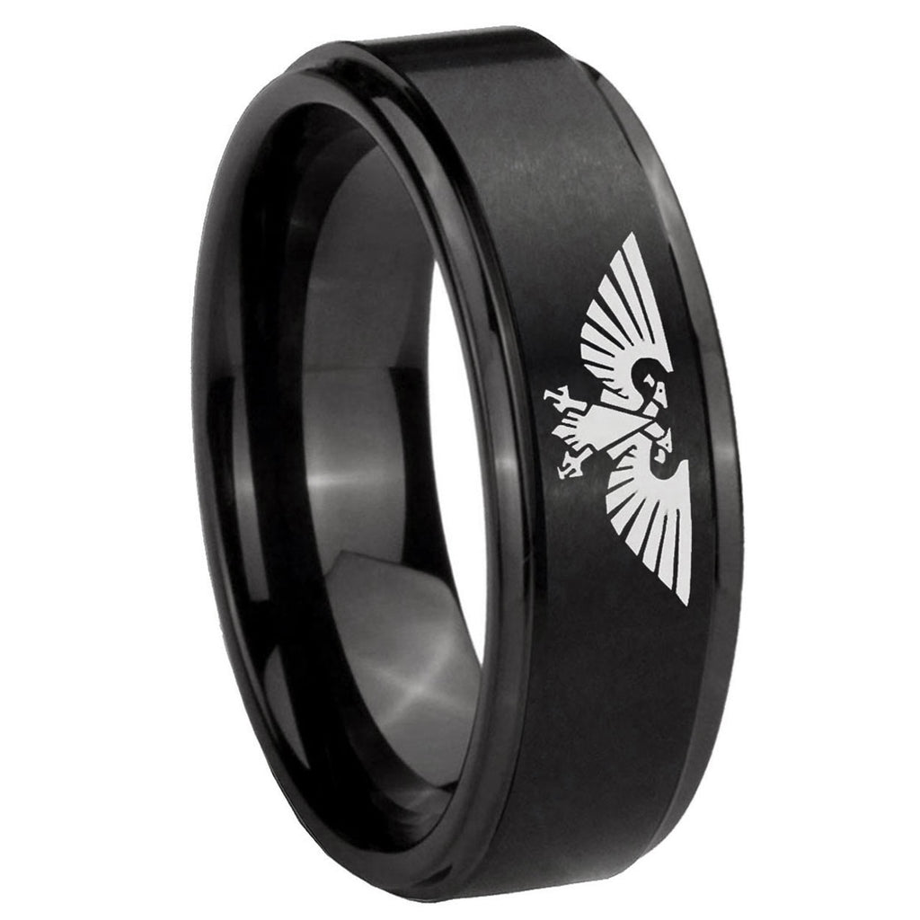 8mm Aquila Step Edges Brush Black Tungsten Promised Ring