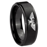 8mm Aquila Step Edges Brush Black Tungsten Carbide Men's Promise Rings