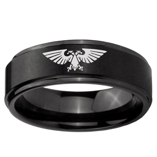 10mm Aquila Step Edge Brush Black Tungsten Ring