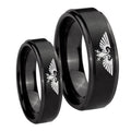 Aquila Step Edges Brush Black Tungsten Wedding Ring Set