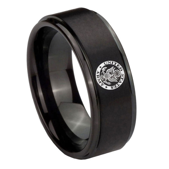 8mm-U.S.-Army-Step-Edges-Brush-Black-Tungsten-Carbide-Men's-Band-Ring