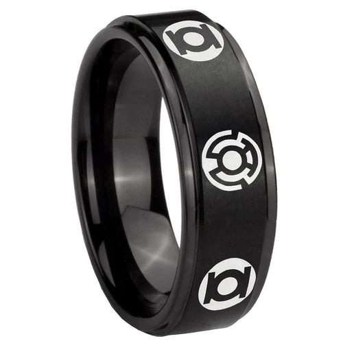 8mm Blue Green Lantern Step Edge Black Tungsten Wedding Band