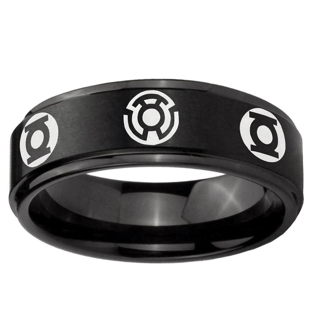 5mm Blue Green Lantern Step Edge Black Tungsten Wedding Band