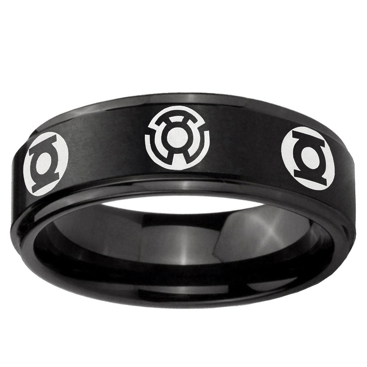 5mm Blue Green Lantern Step Edge Black Tungsten Wedding Band