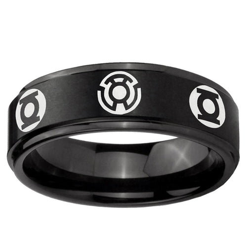 5mm Blue Green Lantern Step Edge Black Tungsten Wedding Band
