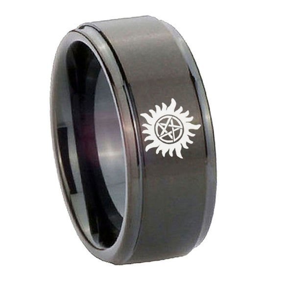 8mm Supernatural Step Edge Black Wedding Band For Man
