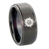 8mm Supernatural Step Edge Black Wedding Band For Man