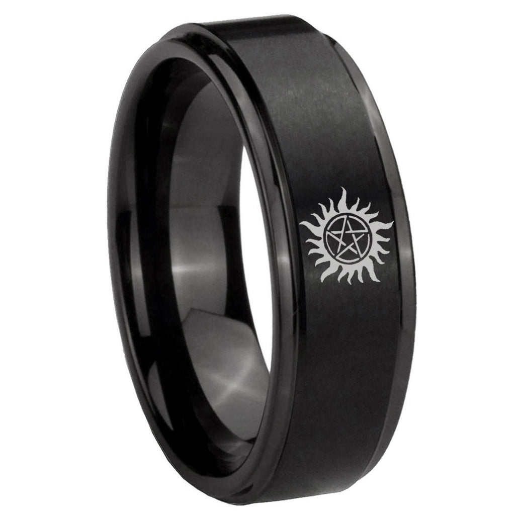 8mm Supernatural Step Edge Black Wedding Band For Man