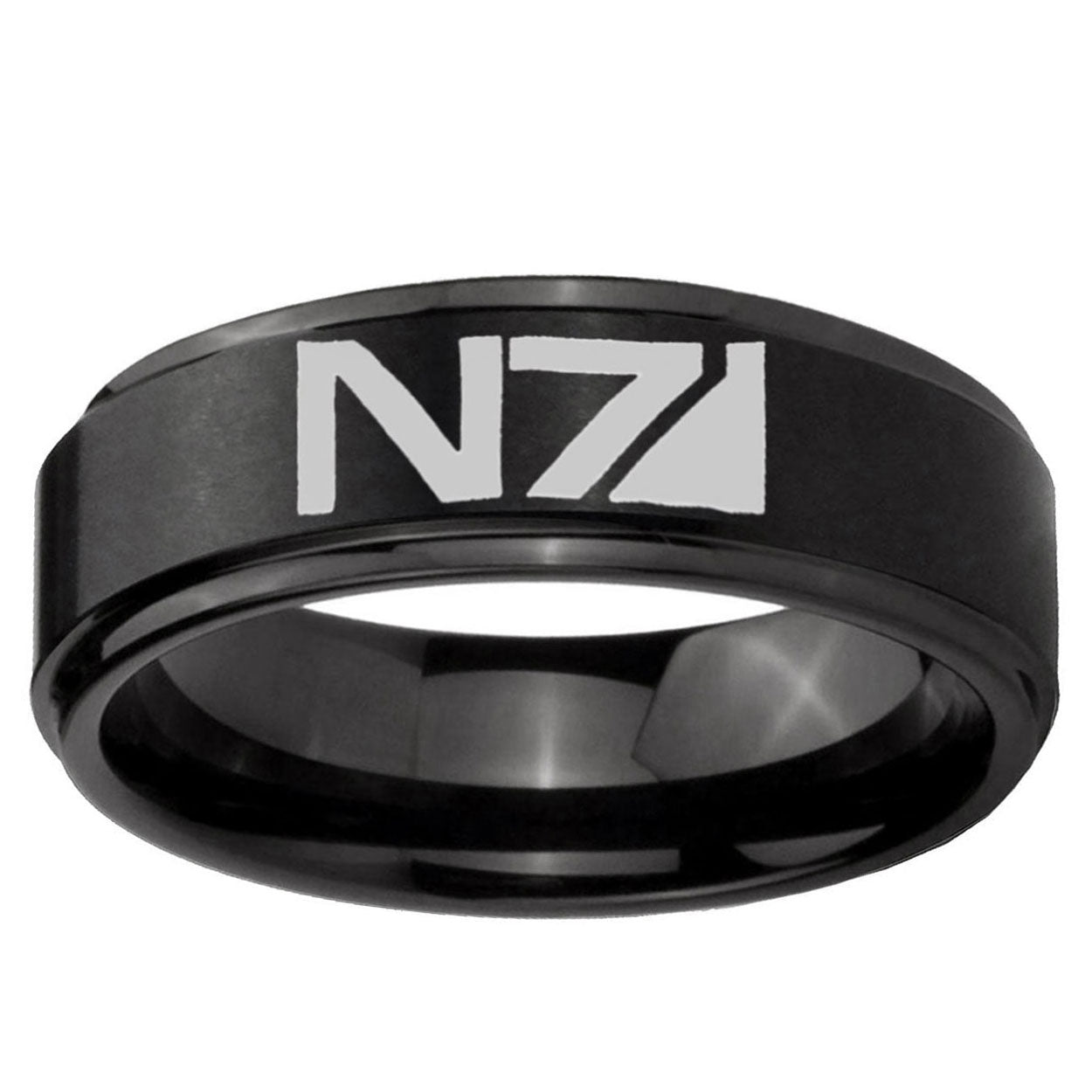 10mm N7 Design Step Edge Brush Black Tungsten Men's Promise Rings