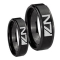 N7 Design Step Edges Brush Black Tungsten His Hers Set Rings