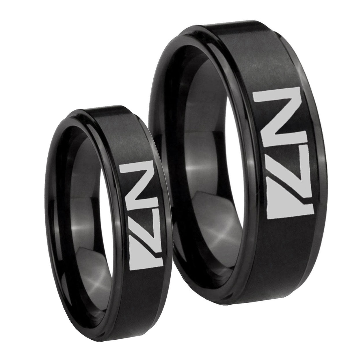 N7 Design Step Edges Brush Black Tungsten His Hers Set Rings