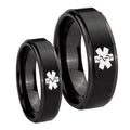 Medical Alert Step Edges Brush Black Tungsten Wedding Set Ring